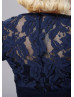 Navy Blue Lace Chiffon Fancy Crystal Brooch Mother Dress